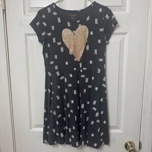 Cat & Jack Girls Gray Dress Gold Heart Skater Fit & Flare  Dress Kids XL 14/16